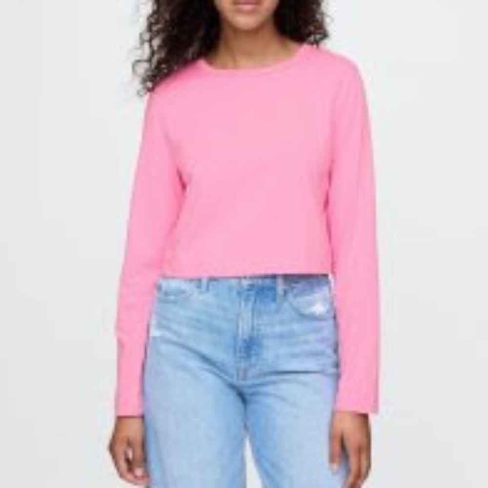 100% Organic cotton Pink L/S Cropped Top XSP